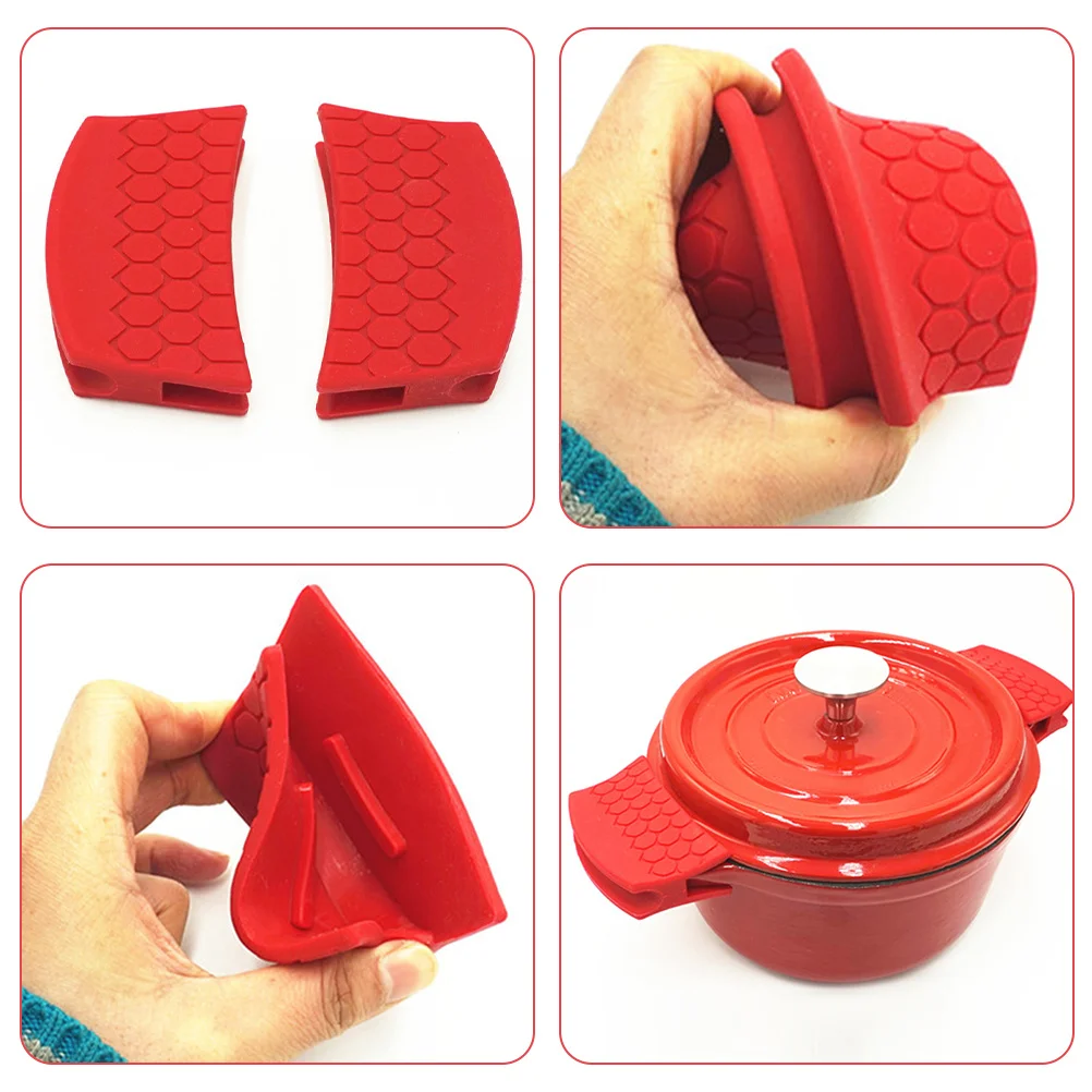 

1 Pair Heat-Resistant Silicone Pot Sleeve Anti-Scalding Non-Slip Wok Pan Grip Cover Wear-Resistant Kitchen Supplies Potholder