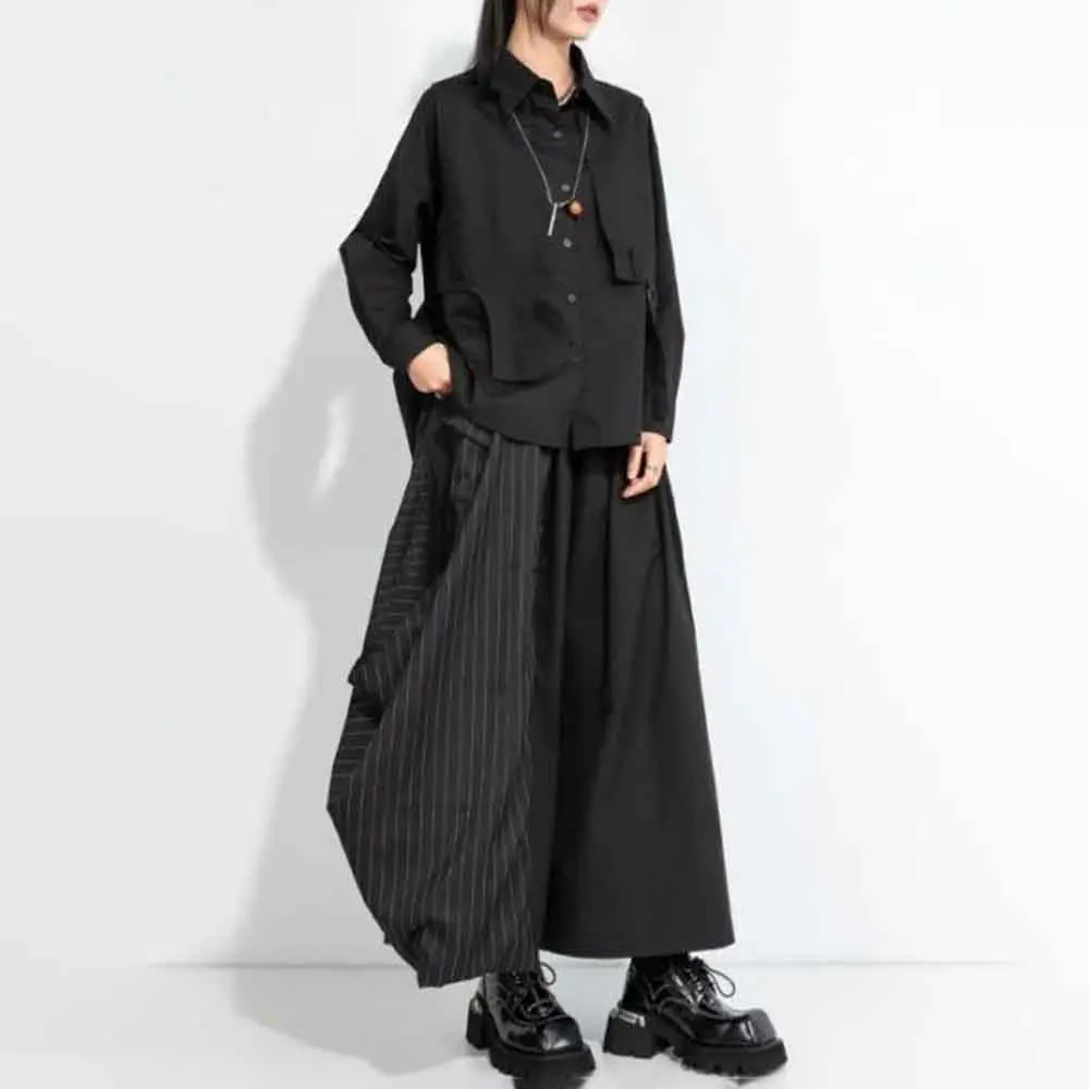 Mens Spring Skirt Pants 3d Striped Dark Patchwork Casual Pants Streetwear Fashion Versatile Wide-Leg Pants Men'S Clothing 2025