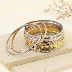 68mm*4mm Trendy Stacked Shape Bangle Stainless Steel Metallic Popular Generous Bracelet Fashion Jewelry Wedding Gifts