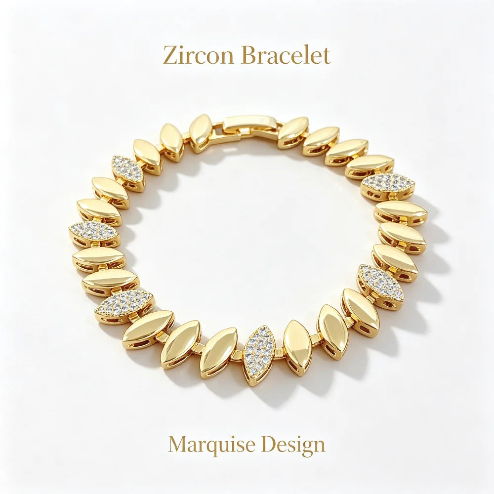 Greatera Schrägblatt-Zirkon-Armband für Damen, zierliches, goldfarbenes, poliertes Kupfermaterial, luxuriöse Handkette, Schmuckgeschenk