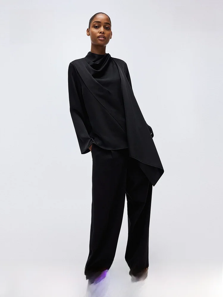 

Новый весенний женский атласный дизайн с запахом на плечах, повседневный длинный све, полиэфирное волокно, обычный, тонкий, асимметричный