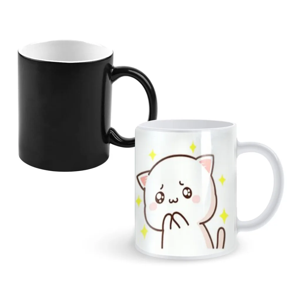 Peach Mochi Cat Cartoon Mug Character Stylish Porcelain Mug Hot Chocolate The Changes Color Cheap Cups