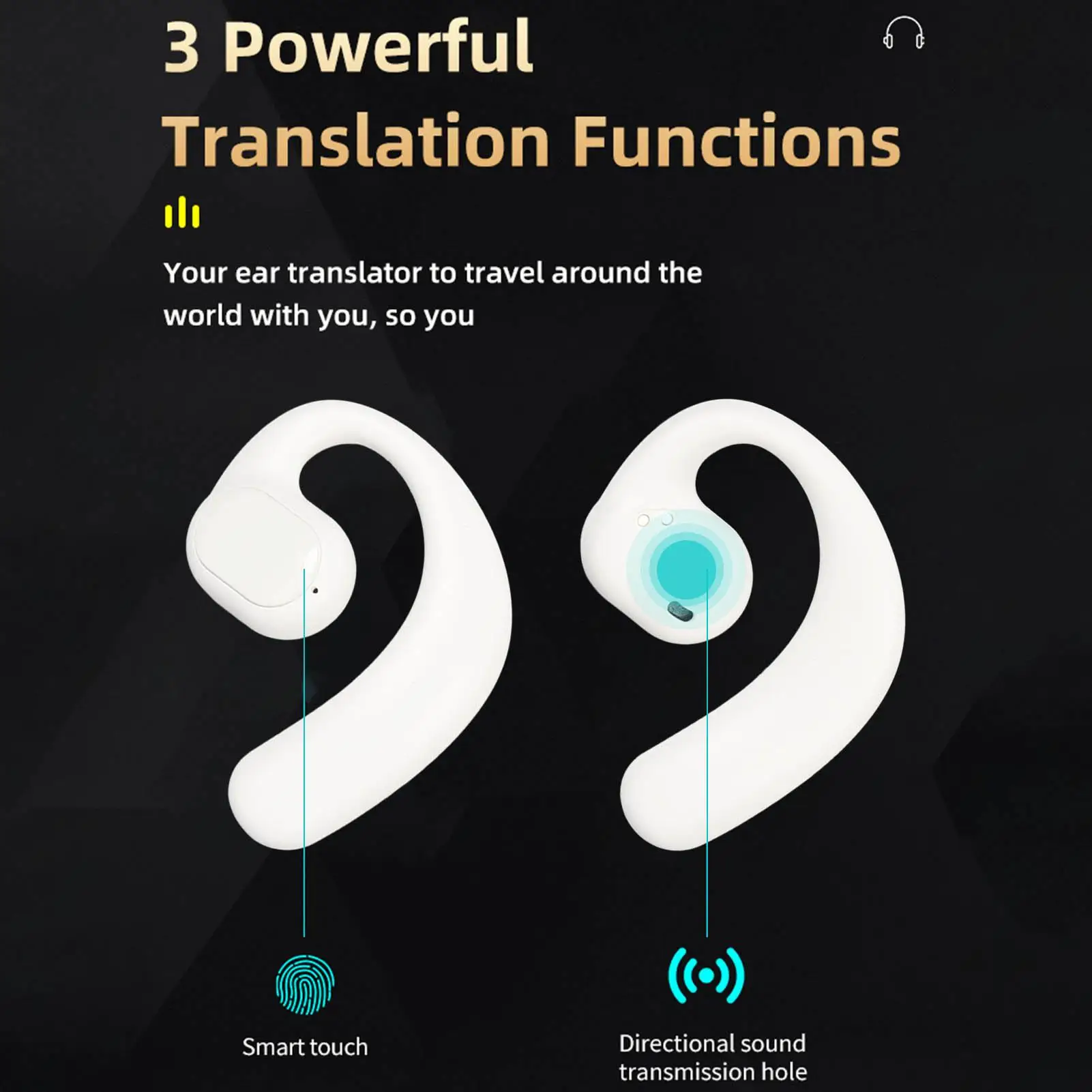 

Language Translator Earbuds Multifunction Noise Reduction 144 Kinds Languages Real Time Translation Headphone White