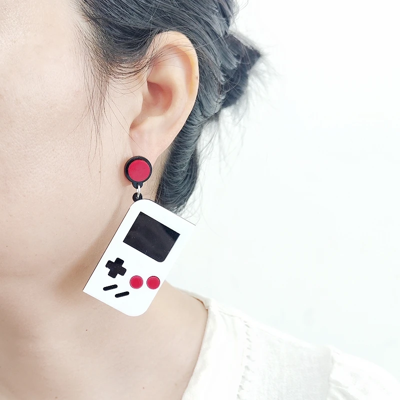 KUGUYS Game Console Drop Earrings for Women White Acrylic Geometric Fashion Vintage Jewelry Accessories