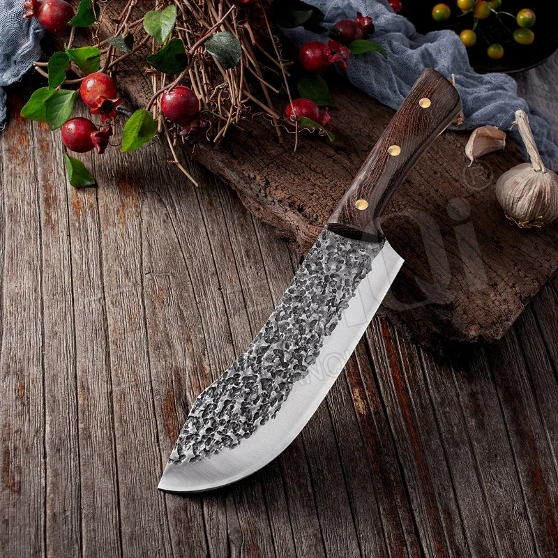 Hand-Forged Kitchen Knives Cutlery Butcher Chef Knife Multi-Purpose Slicing Meat Cleaver Hammer Stainless Steel Butcher Knife