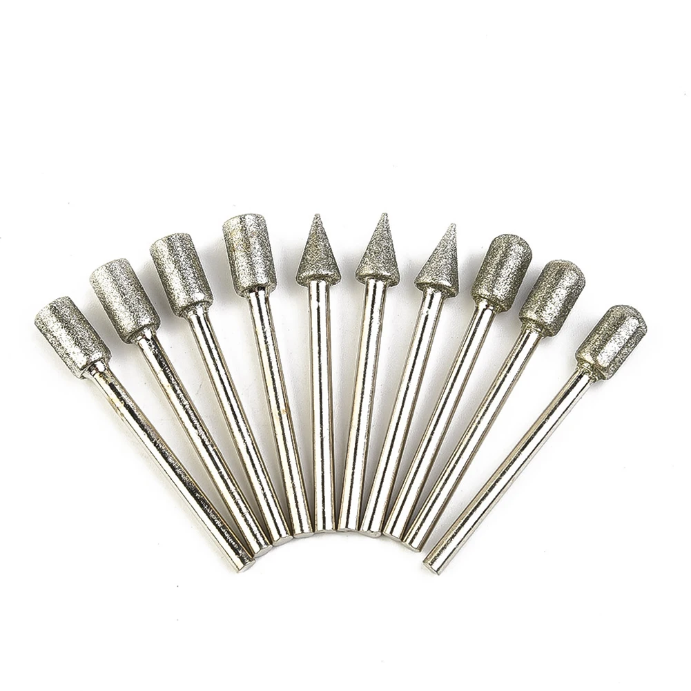 20pcs 3mm Shank 120 Grit Silver Emery Burr Set Grinding Heads For Rotary Tool Electric Mill Drilling Engraving Polishing Carving