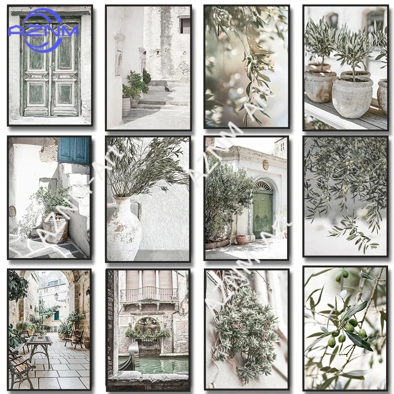 

1PC European summer small fresh street plants olive tree canvas poster living room modern decorative paintings
