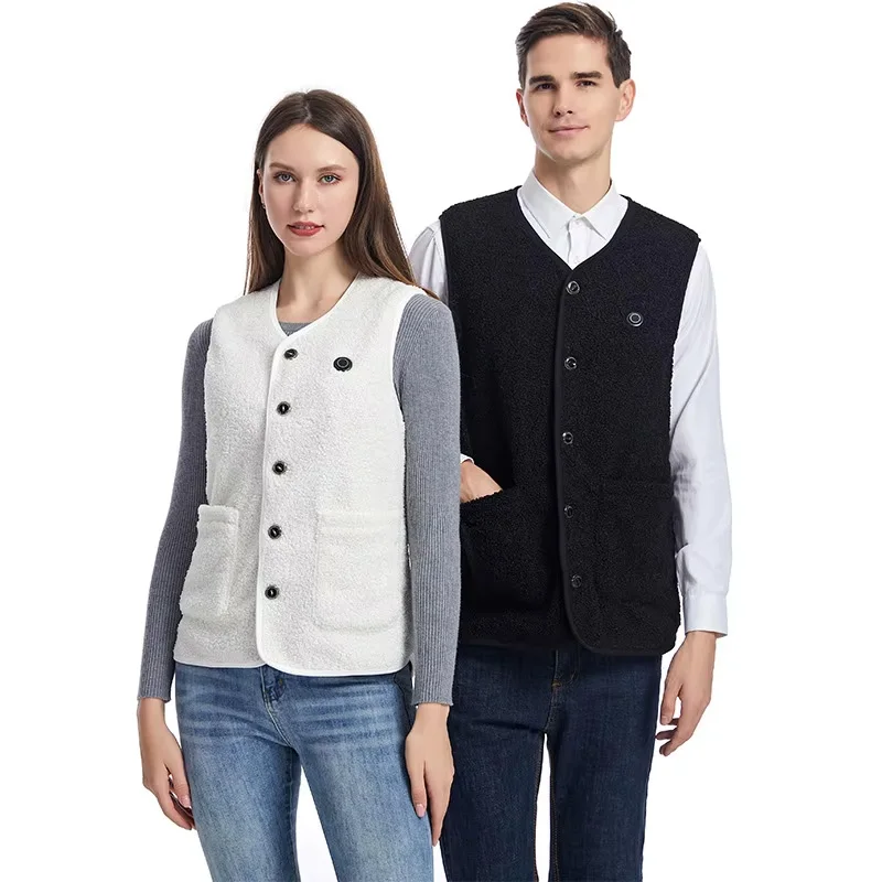 16 Areas Heated Vest Teddy Velvet V-neck for Men Women USB Electric Temperature Control Vest 3-speed Adjustable Heating Jacket