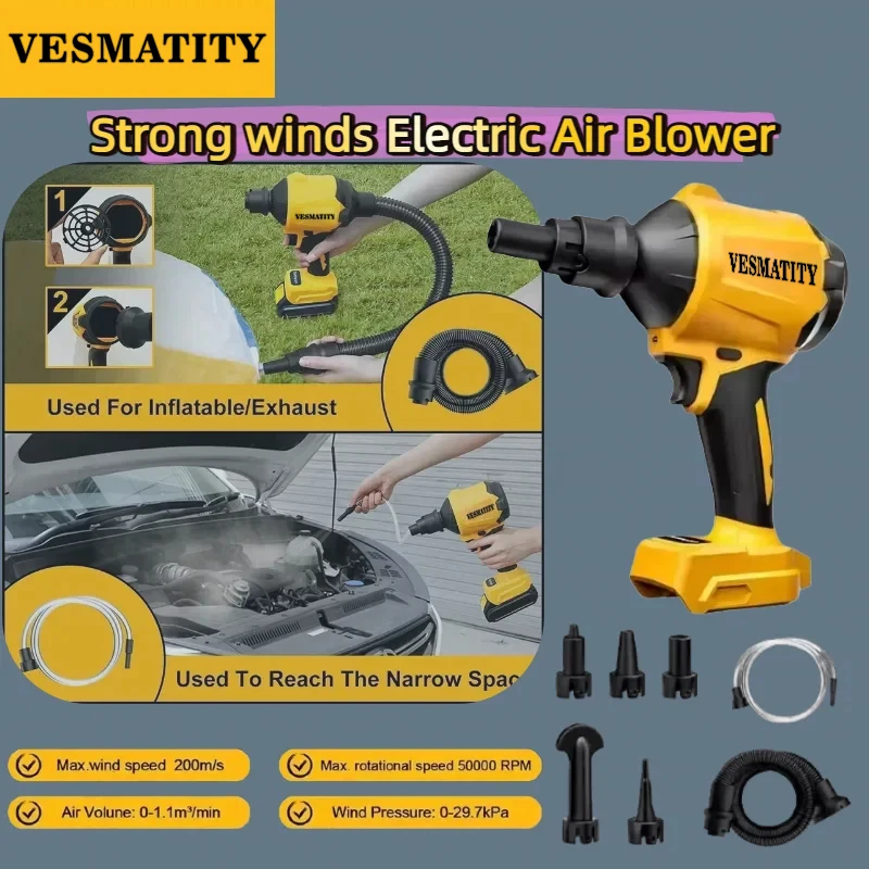 VESMATITY Brushless Cordless Air Blower Dusting Machine with Nozzle Bare Tool for Cleaning & Inflating for 20V Battery