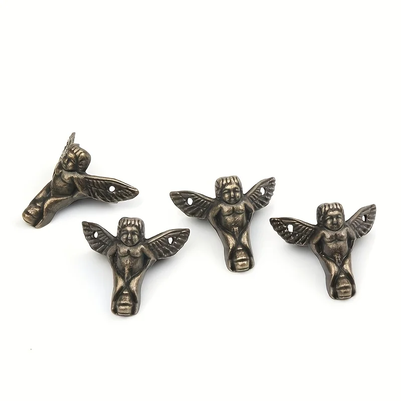 4Pcs/lot Antique Bronze Angel Gift Box Wood Case Corner Protector Furniture Decor