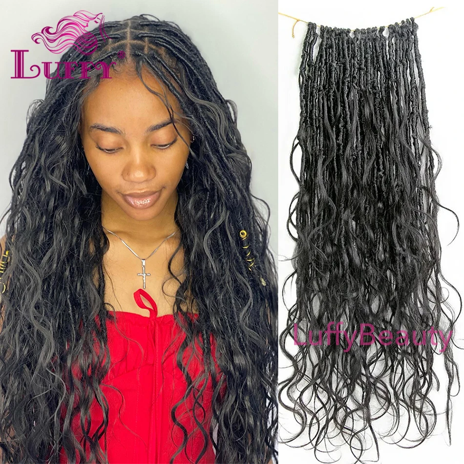 Body Wave Crochet Boho Locs con riccioli di capelli umani treccia annodata Pre loop con capelli umani ricci estremità complete