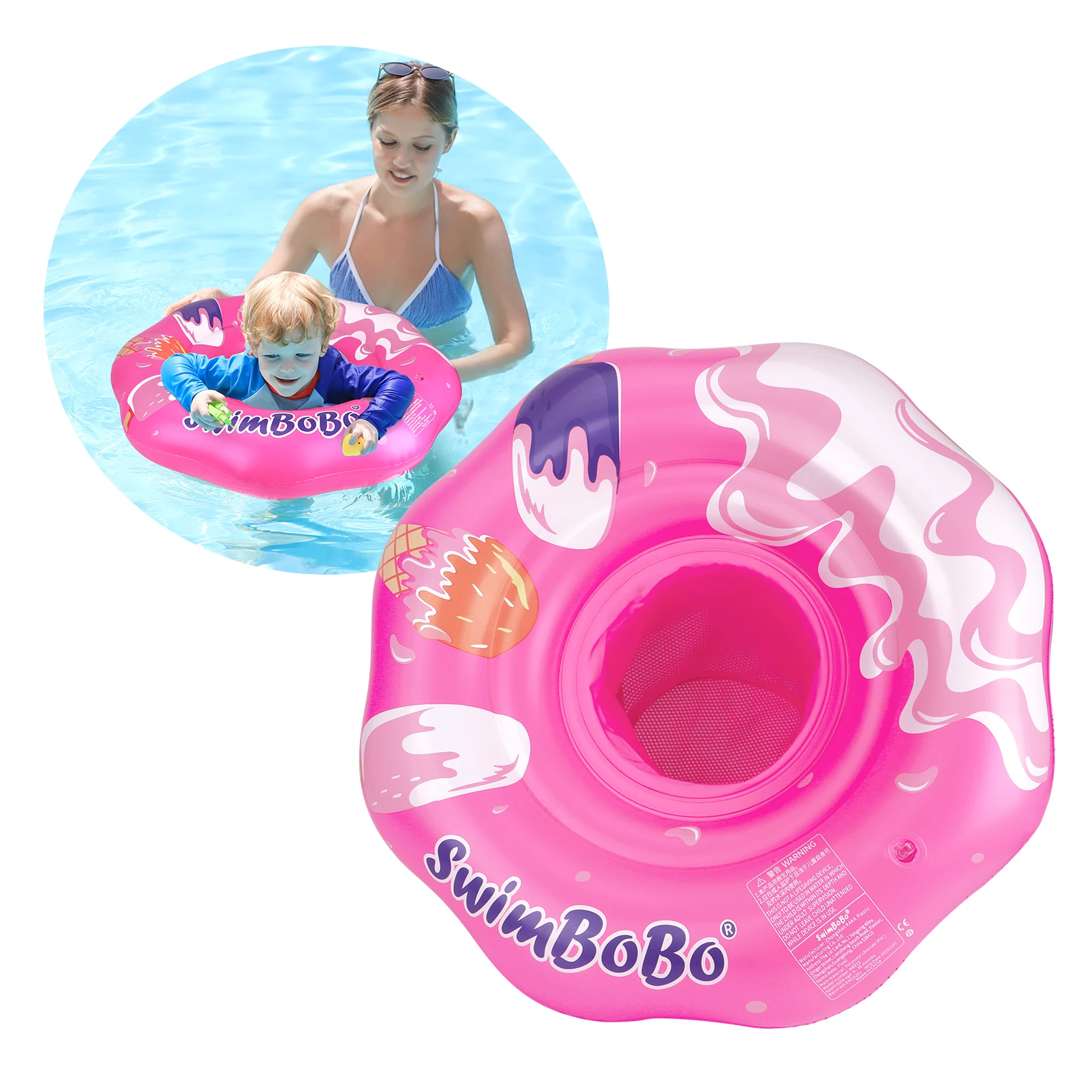Swimbobo Pink Baby Seat Floating Ring Water Toy Children Thicken Safety PVC Inflatable Swimming Rings For Pool Summer Portable