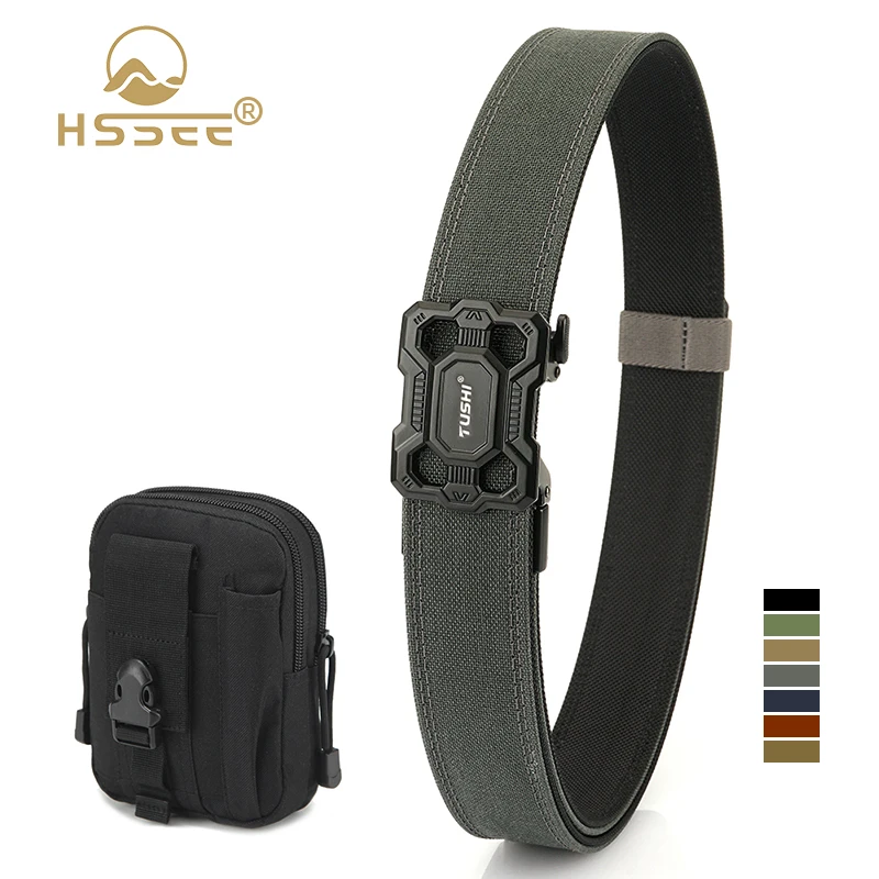 HSSEE New Rigid Tactical Belt for Men Metal Automatic Buckle Adjustable Casual Belt Durable Genuine Nylon Outdoor Waistband Male