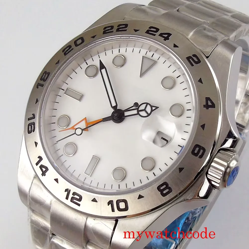 43mm Automatic Men's Wristwatch Calendar Sapphire Crystal GMT Hand Blue Dial Silver Color Bezel Insert
