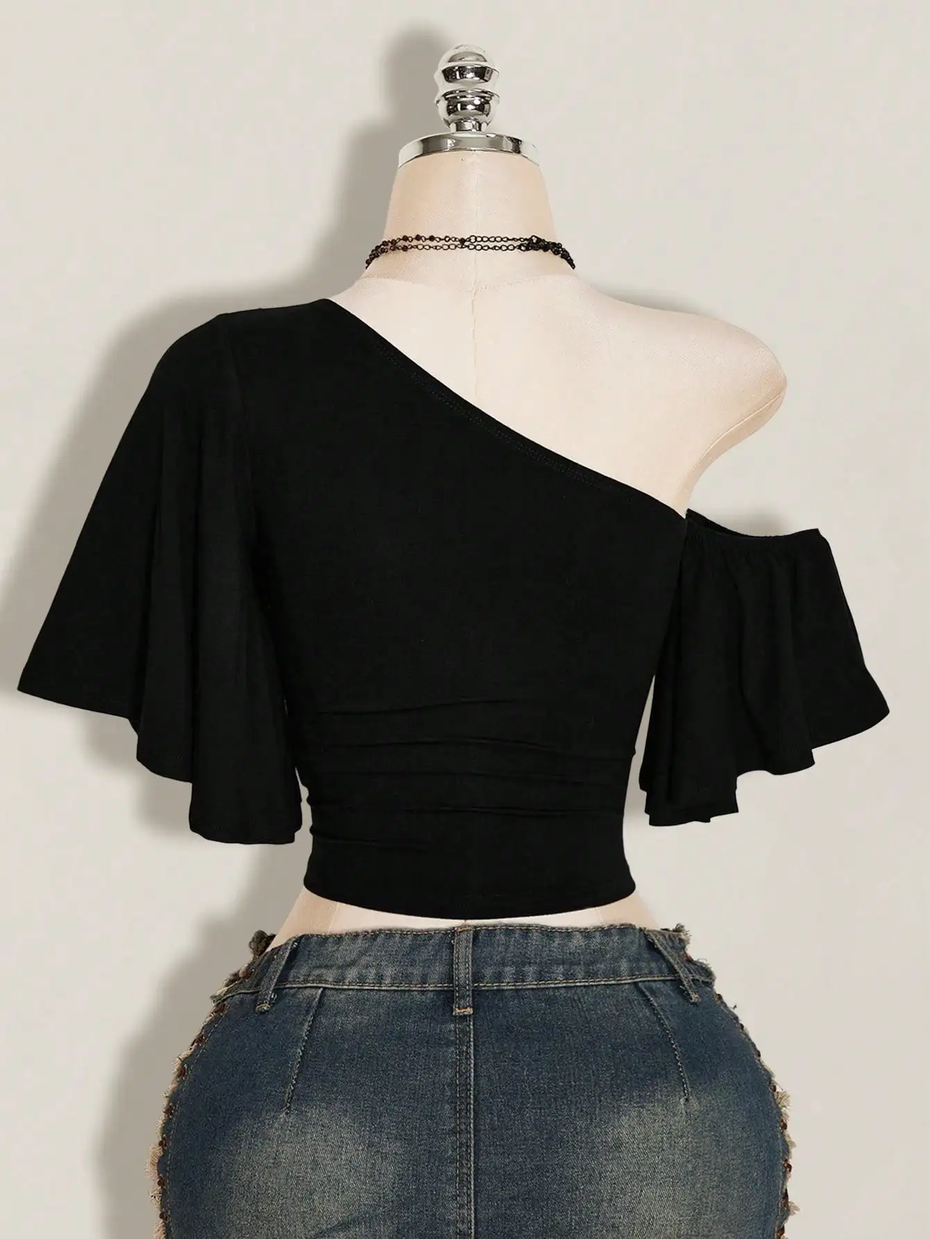 Y2K Asymmetric Blouse, Solid Color Side Drawstring Top, Sexy Short Sleeve Going Out Summer Top for Women