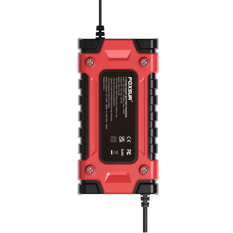 

FOXSUR Automatic Battery Chargers 12V/10A 24V/5A Intelligent Pulse Repairing Charge Device Battery Maintainer With LED Screen