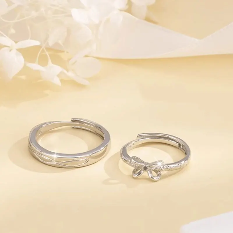 Eternal Appointment Sparkling Knot Couple Ring Niche Design Light Luxury Premium Sensual Circle Bow Pair Ring