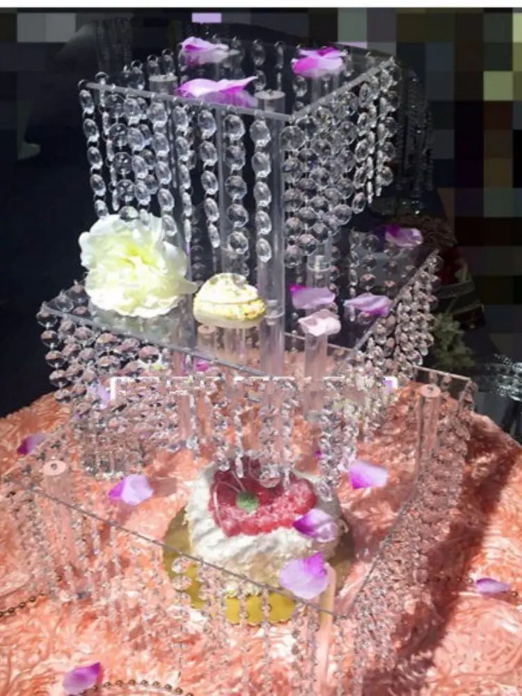 

Romantic Crystal Cake Stand Acrylic Pan Wedding Dessert Table Cupcake Cookie Holder Birthday Party Centerpiece Food Candy Stand