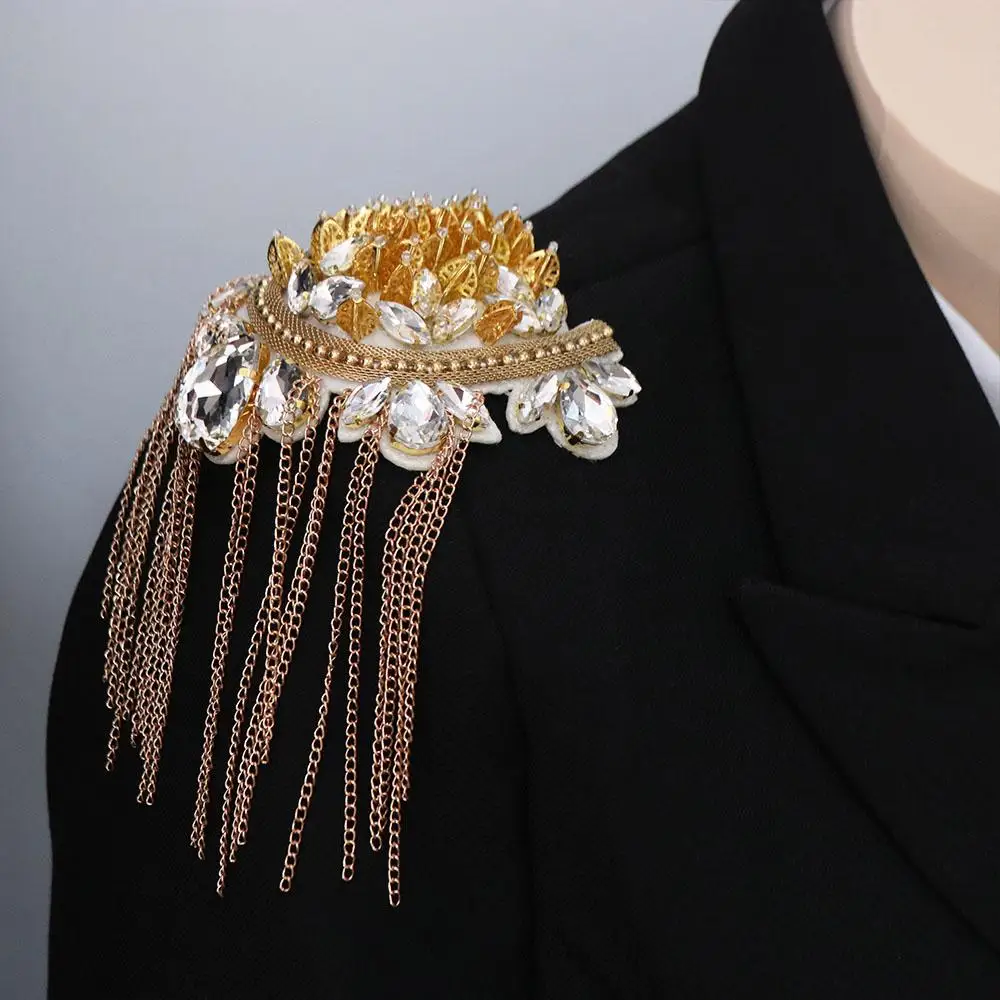 

Clothing Accessories Skull Tassel Chain Epaulette Cool Crystal Brooch Shoulder Board Shiny DIY Jacket Vintage Brooch Men