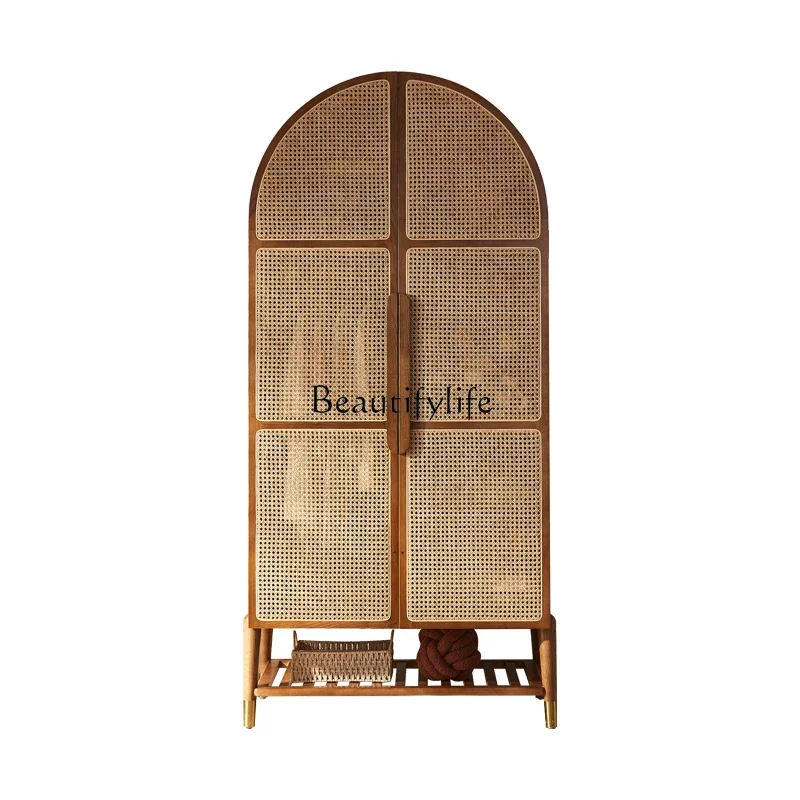 

ls 04Wabi sandy wind rattan art creative wardrobe modern simple solid wood cabinet