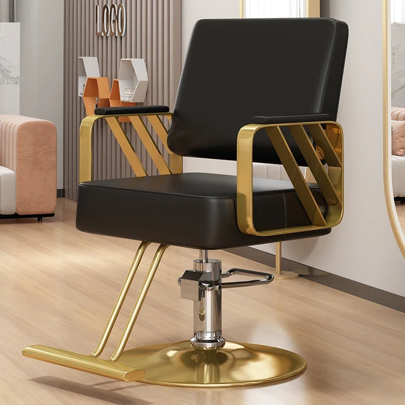 Barbershop Men Barber Chair Aesthetic Designed Beauty Salon Barber Chair Swivel Retro Gold Cadeira De Barbeiro Salon Furniture