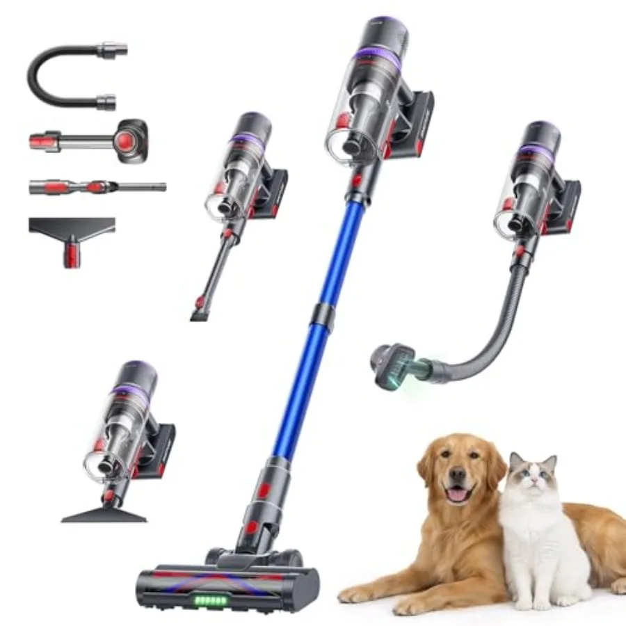 

Cordless Vacuum Cleaner 650W 55KPA 70 Mins Vacuum Cleaners for Home Pet Brush and Sofa Brush 3.3Ft Hose Wall-Mount Charging Sti