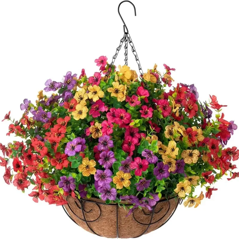 Handmade Plastic Violet Hanging Basket with Corrosion Resistant Coconut Liner Indoor Outdoor Decor for Balcony Room Wedding