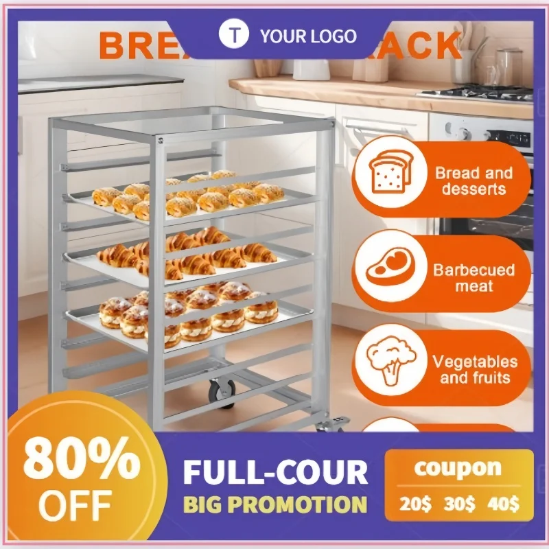 

9-Tier Sheet Pan Rack Commercial Bakery Racks with Brake Wheels Aluminum Racking Trolley Storage for Bread Baking for Home Resta
