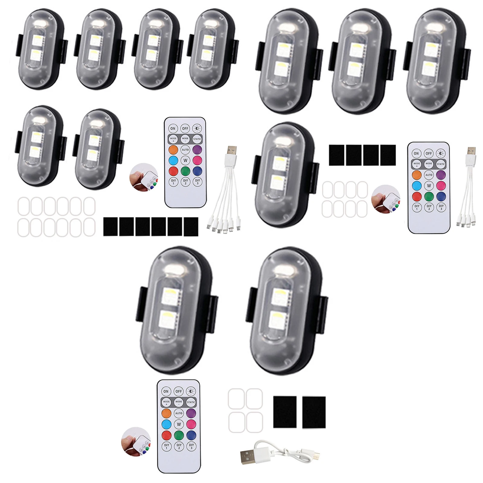 2/4/6 Stück kabellose LED-Blitzleuchten mit Fernbedienung, 7 Farben, wiederaufladbare USB-LED-Leuchten für Autos, Fahrräder, Motorräder – Detail 9