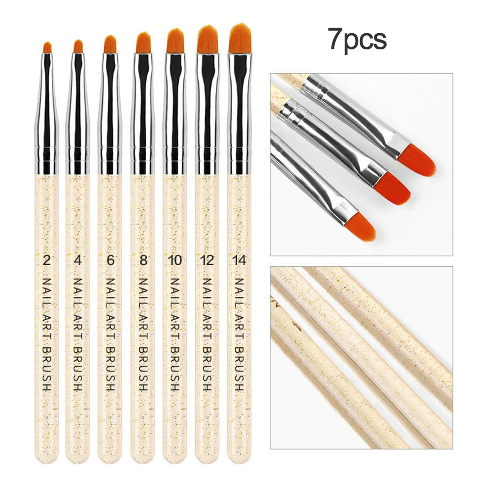 

7pcs Gold Nail Art Brush Set Oblate Head UV Gel Painting Brushe Drawing Flower Brushs Silvery Phototherapy Nails Pen Nail Tool