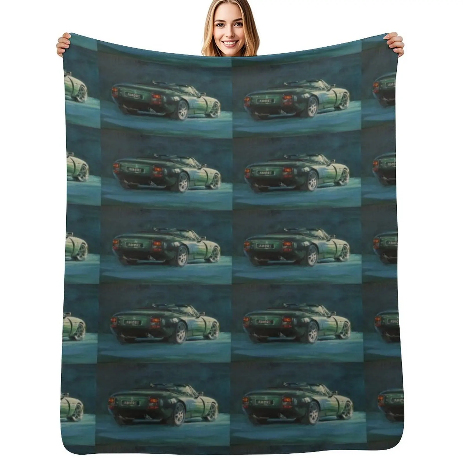 

TVR Griffith sports car in green Throw Blanket Flannel Fleece Soft Warm Throw Blanket