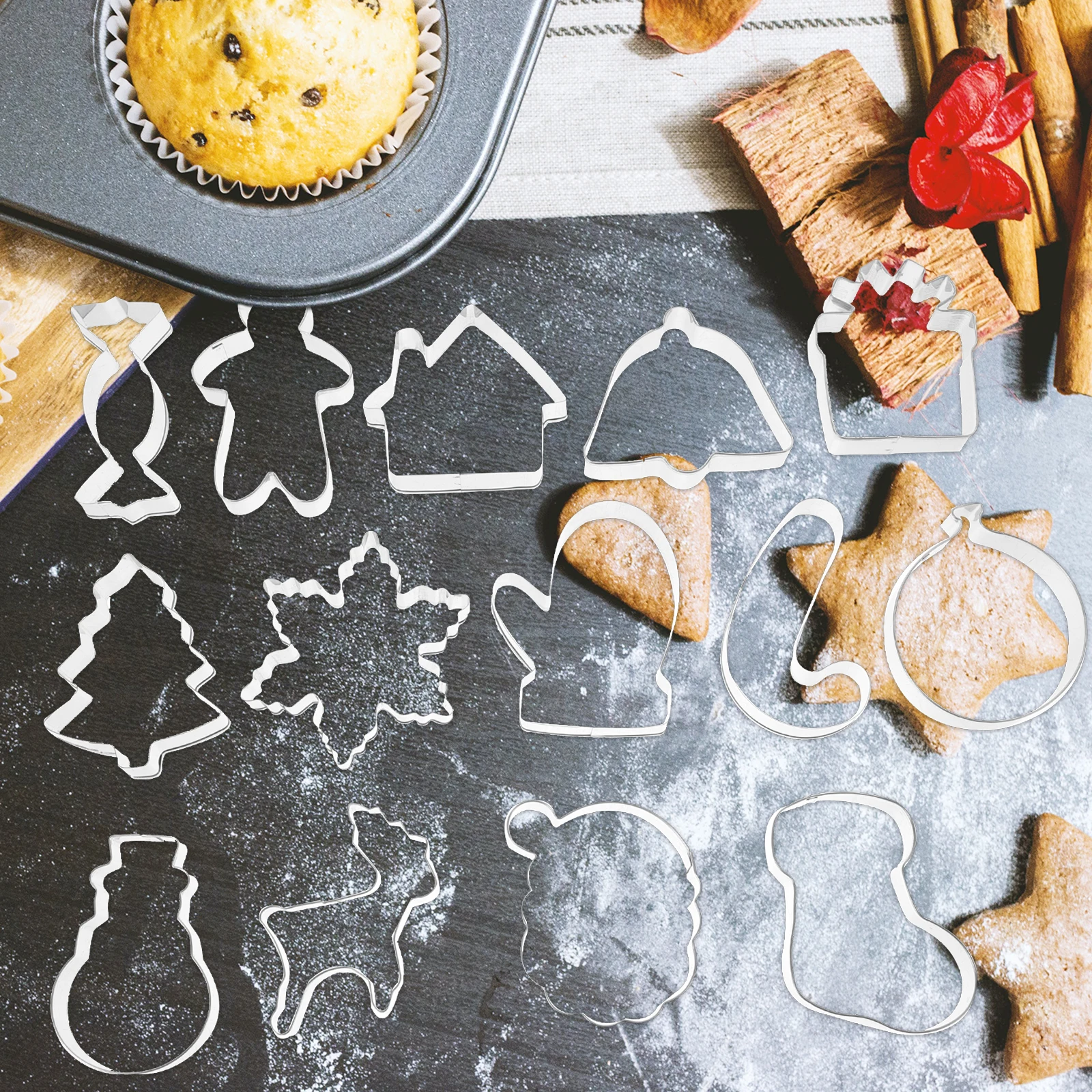 

14 Pcs Mold Set Baking Mold Stainless Steel Xmas Tool Fondant Molds Cookie Christmas Kitchen Accessories