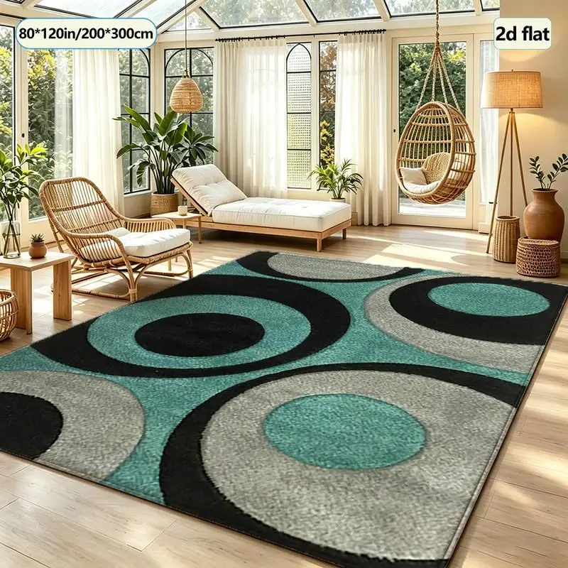 Teal Green Black Gray Circle Carpet Rug Mat