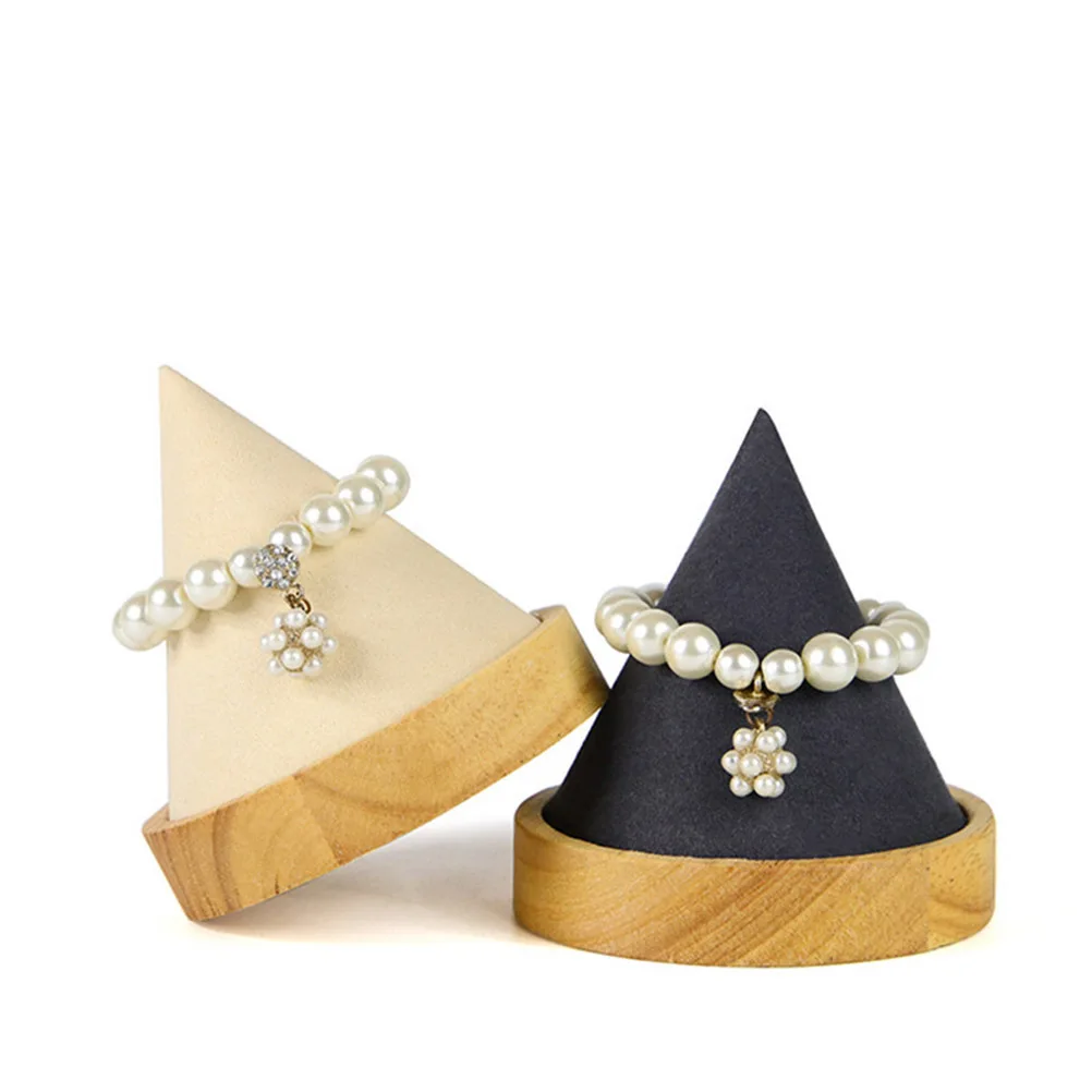 

Solid Wood Creative Cone Necklace Holder Jewelry Display Organizer Dark Grey Petite Wooden Storage Rack for Home Bedroom Dresser