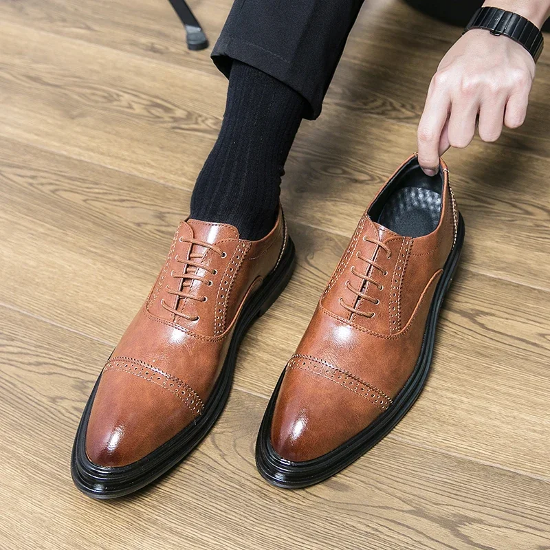 New Black Men Derby Shoes Brown Round Toe Lace-up Party Men's Formal Shoes Pu Leather  Size 38-46 Men Dress Shoes