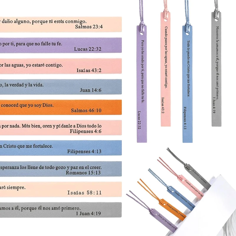 10 قطع من علامات الكتاب المقدس الجلدية الإسبانية للنساء، علامات الكتاب المقدس Separadores De Biblia En Españo باللغة الإسبانية الدينية #3
