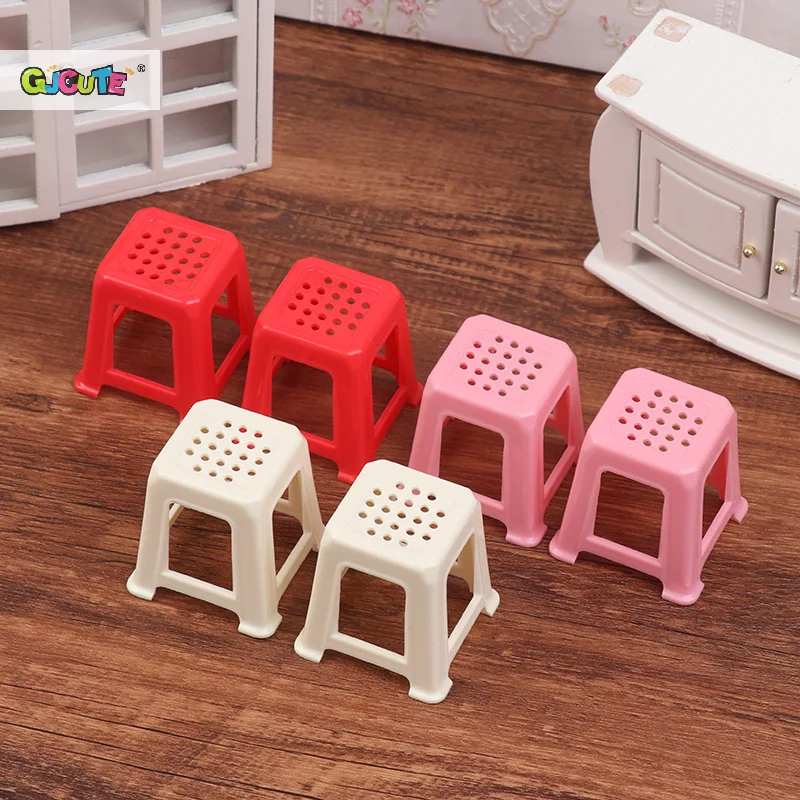 2Pcs 1:12 Dollhouse Miniature Small Chair Plastic Stool Furniture Model Decor Toy Doll House Accessories