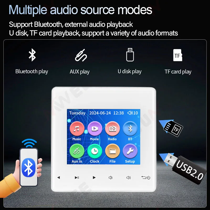 Multilingua audio in wall amplifier stereo music player Bluetooth sound control panel syatem TF card U disk with ceiling speaker