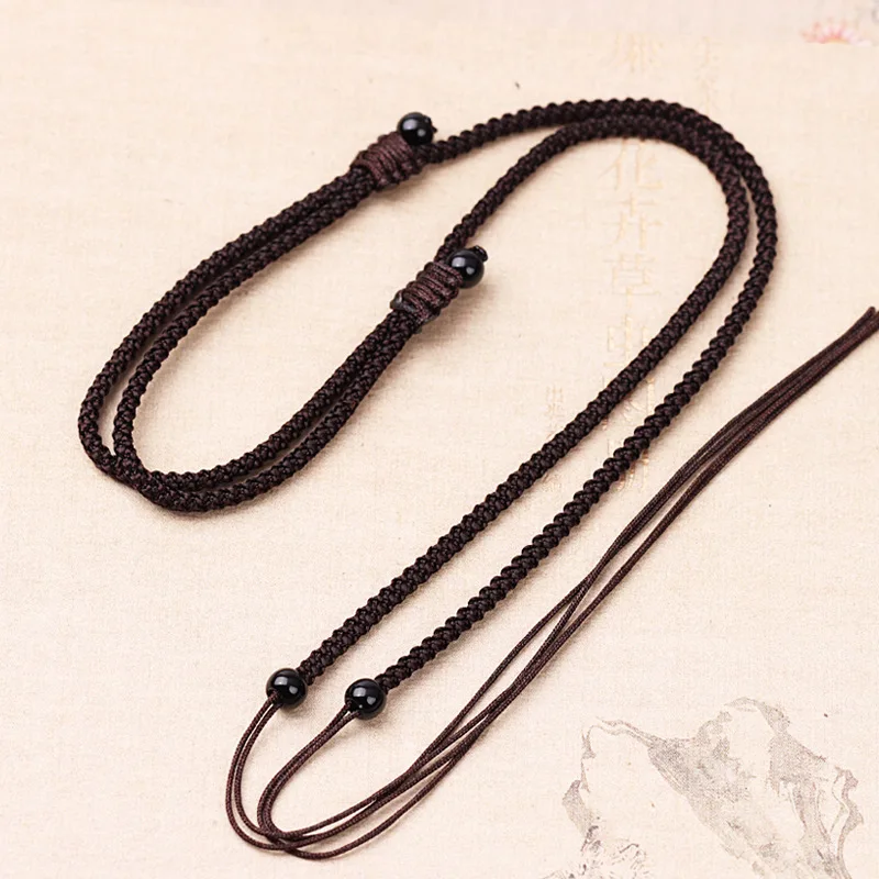Hand-Woven Safety Buckle Collarbone Necklace Cord, Adjustable Dzi Bead Pendant Lanyard Unisex Wenwan Chain