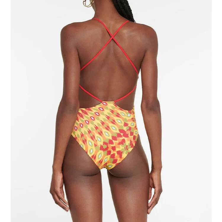 Bañador de una pieza con estampado gráfico para mujer, traje de baño de una pieza con falda, ropa de playa, 2023