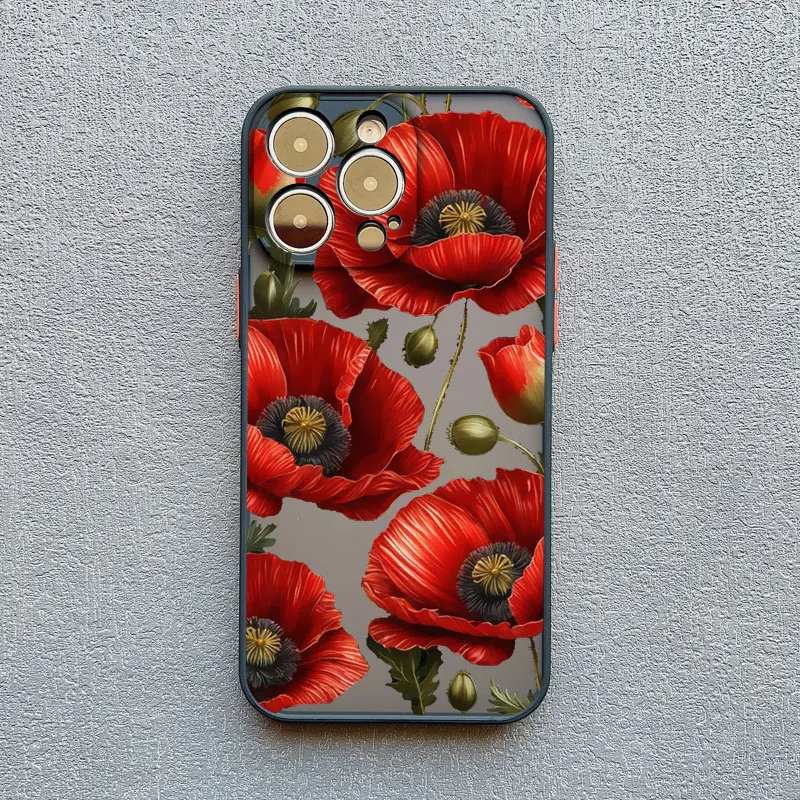 Mohnblüten-Design: Heißrote, stoßfeste Rückseitenhülle für iPhone 17, 16, 12, 13 Pro Max, Mini, 11, 14, 15 Pro Max, XS, X, XR, 7, 8 Plus – Detail 11