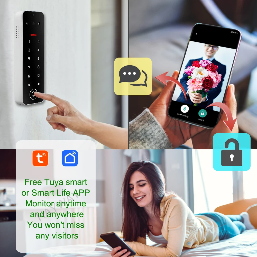 WiFi Wireless Tuya HD Video Doorbell Home Video Intercom Doorphone Camera Support One-key Unlock RFID Card Password Unlocking