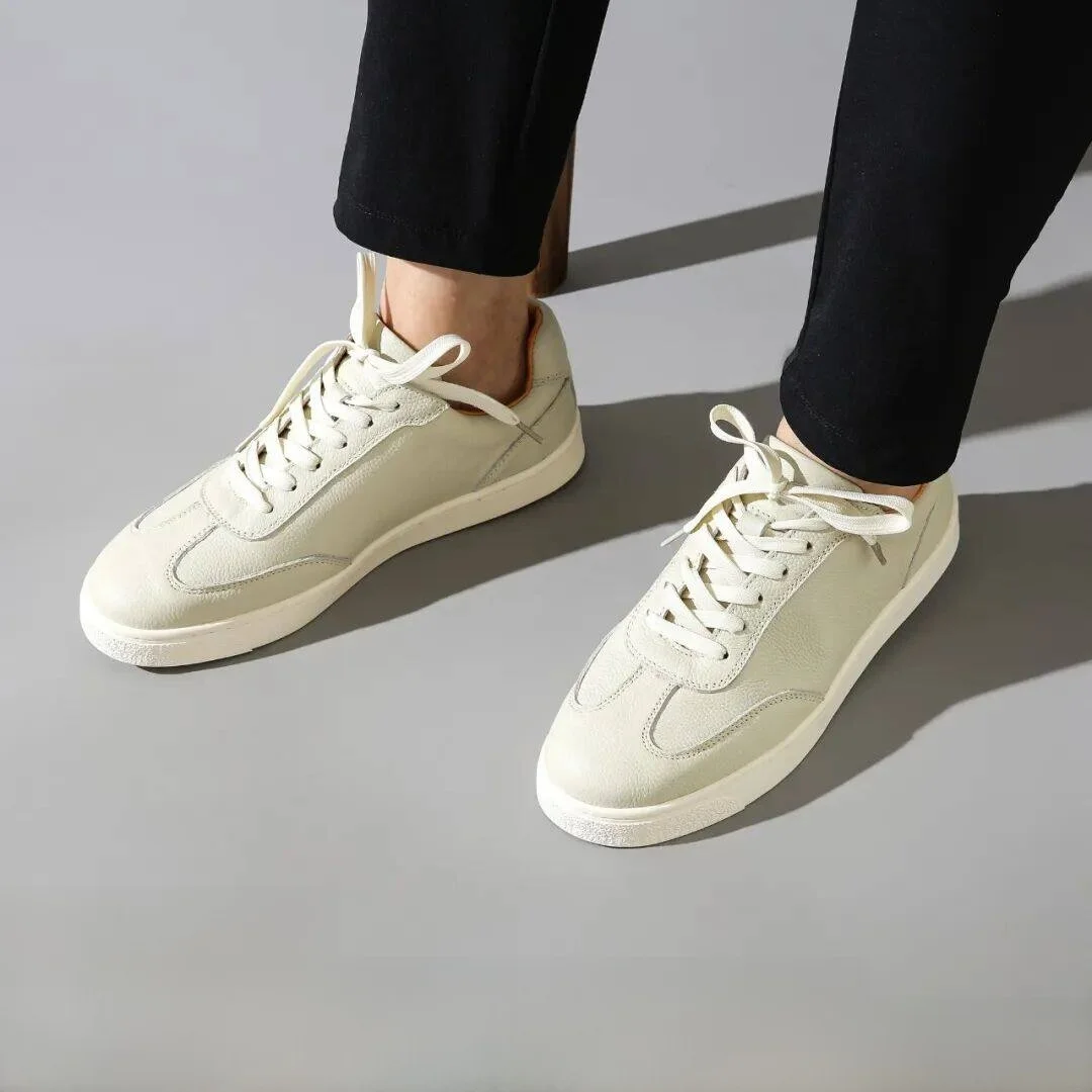 

Italian Style Commuter Leather Shoes Men's Fall Winter Low Top Casual Sneakers Fashionable White Shoes round Toe Lace up