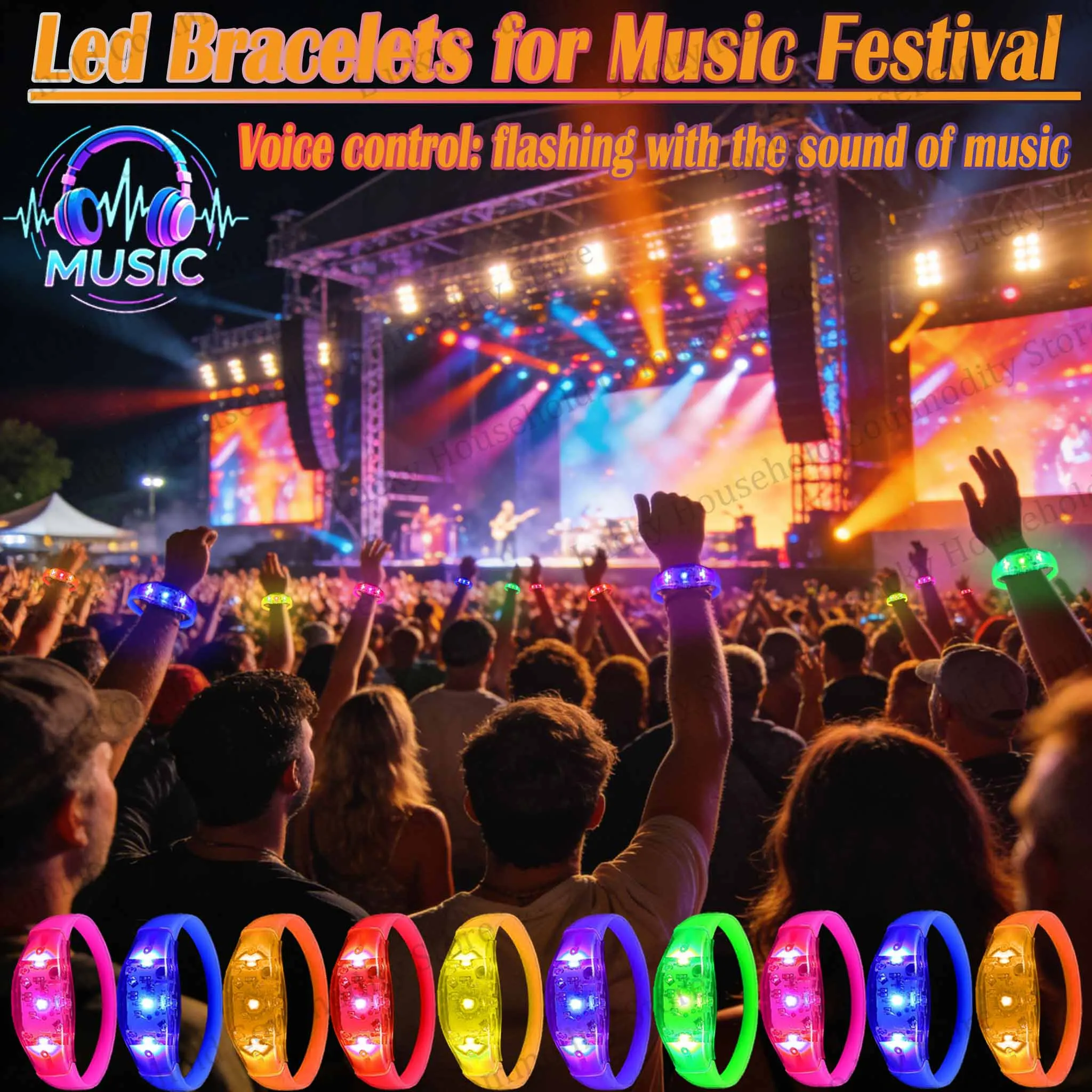 20-300PCS Music&Sound Activated Light UP Bracelets Voice Control Glow in the Dark Bracelets Rhythmic Bracelets Concert Party
