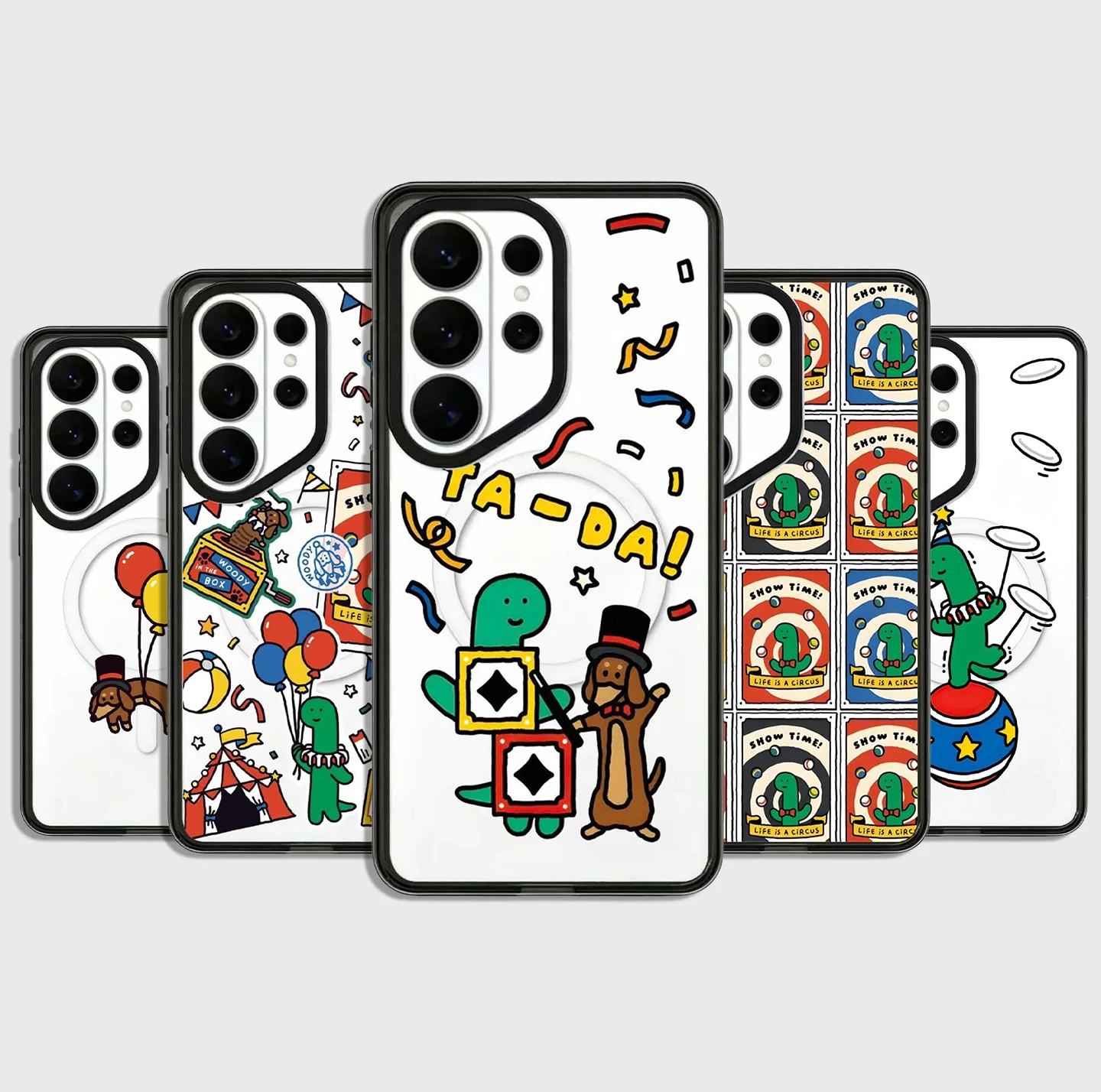 Cartoon Circus Acrylic Black Border Case for Samsung Galaxy S26 S25 S24 S23 Ultra S26U S24+ S25+ S26 Plus Protective Case