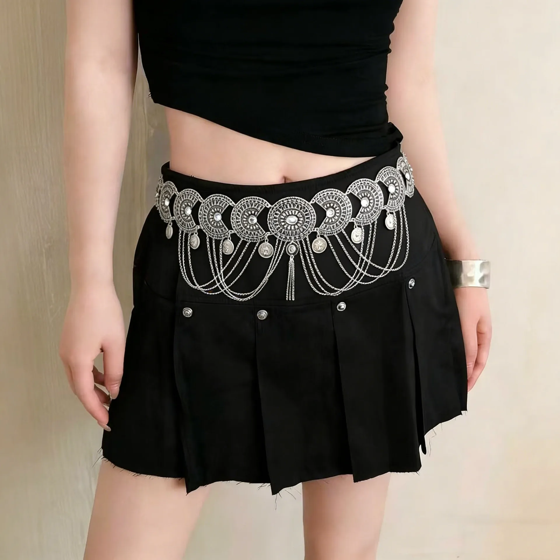 

Bohemian Round Plate Tassel Waist Chain Women's Ethnic Style Retro Design Belt Fashion Versatile Clothing Accessory