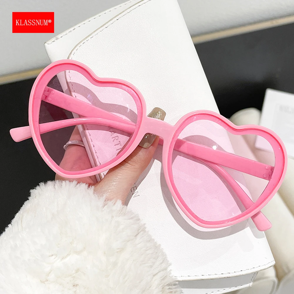 KLASSNUM Love Heart Shaped Sunglasses Wedding Party Decoration Women Big Frame Fashion Retro Pink Cat Eye Vintage Sun Glasses