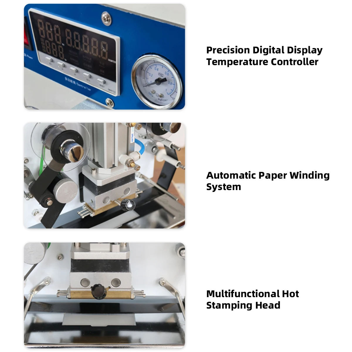 Auto Foil Winding Pneumatic Hot Stamping Machine Leather Paper PVC Bronzing Machine