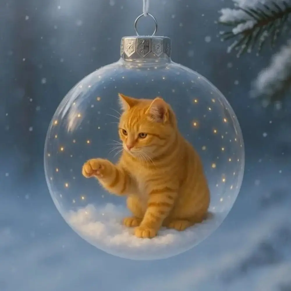 New Plastic Cat Ornament Solid Color DIY Christmas Ball Pendant Creative Replacement Caps Hanging Balls New Year