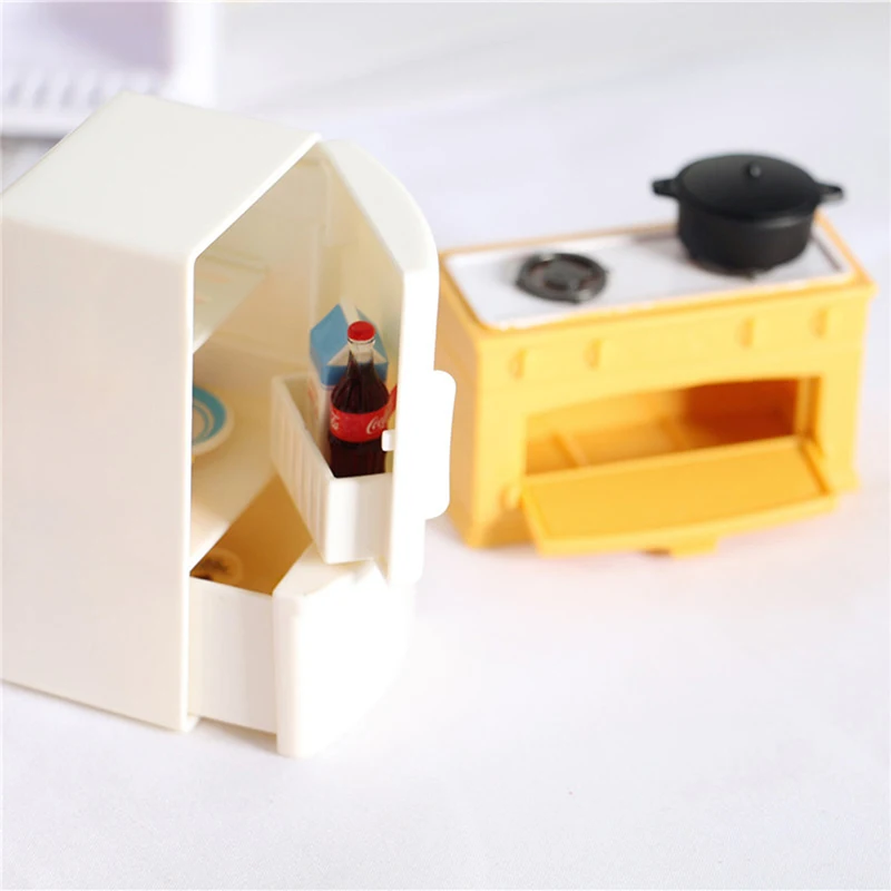 Casa de muñecas, banco de cocina en miniatura, refrigerador, juguetes, accesorios de cocina